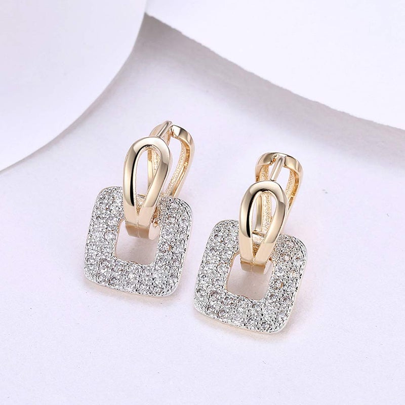 GSLAOZ 14K Rose Gold Plated CZ Hoop Earrings For Women Men Fashion Cubic Zirconia Geometric Square Earrings 24mm - Image 5